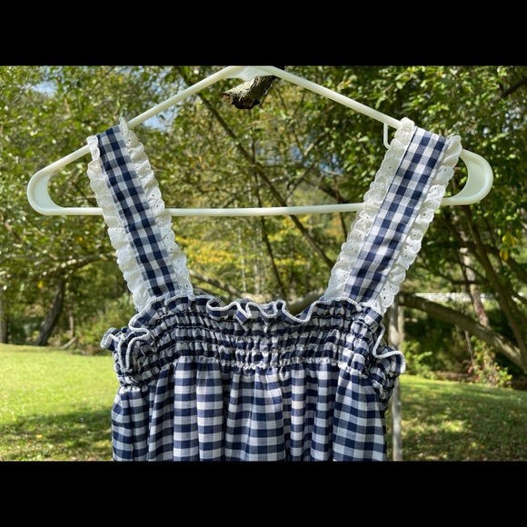 Beautiful blue and white gingham hand made dress. Not sized. - Picture 2 of 5
